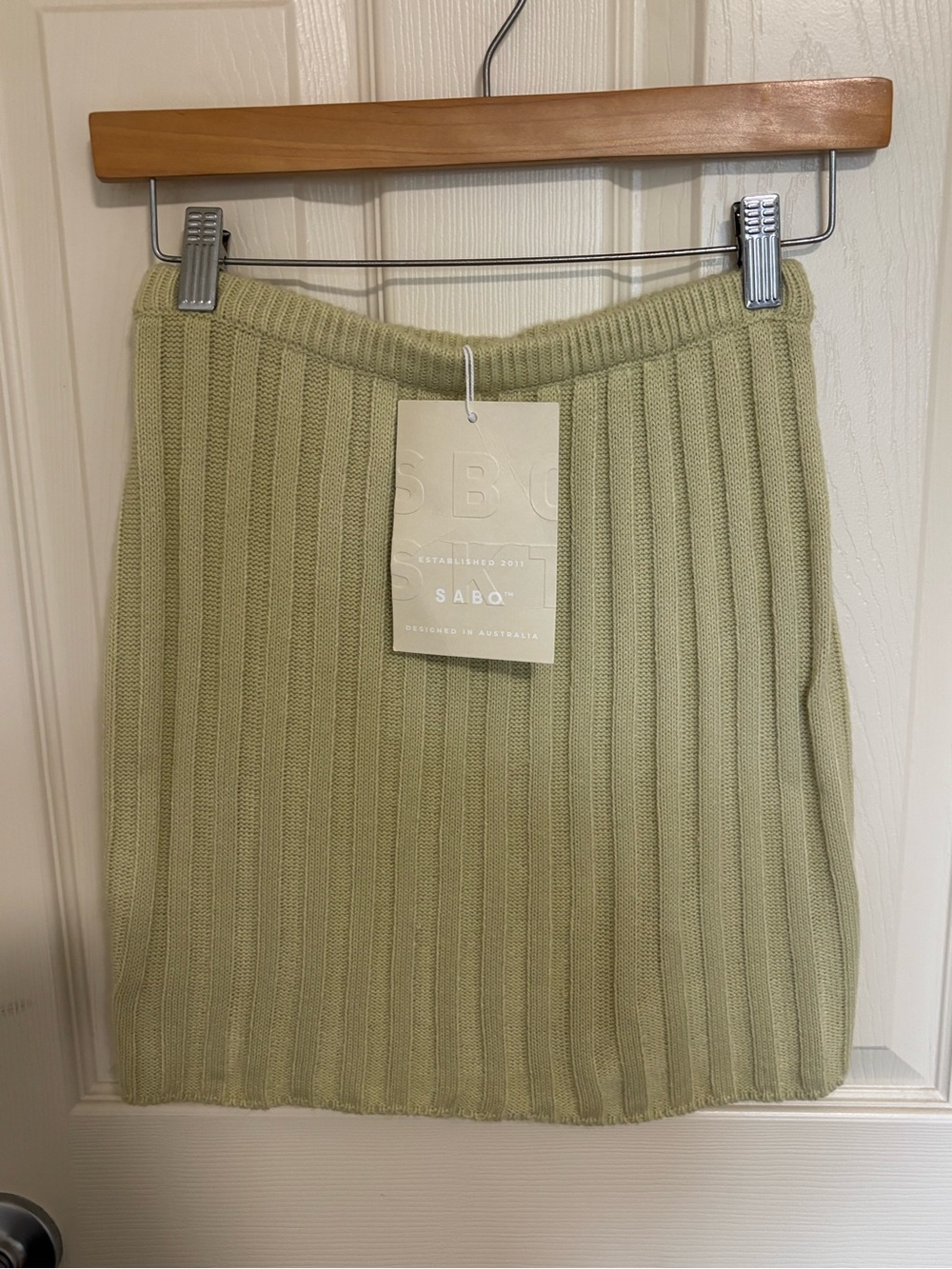 SABO Skirt Ribbed Knit Mini Skirt XS Sage Green Australian Boutique summer skirt
